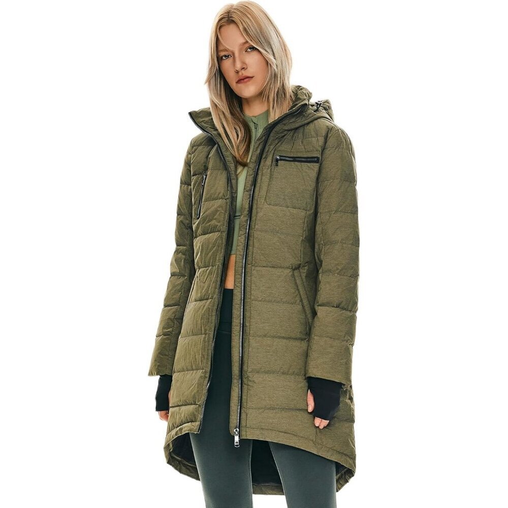 Women's Down Hooded Puffer Quilted Jacket Coat Dark Capers Winter Warm Outerwear - Picture 6 of 8